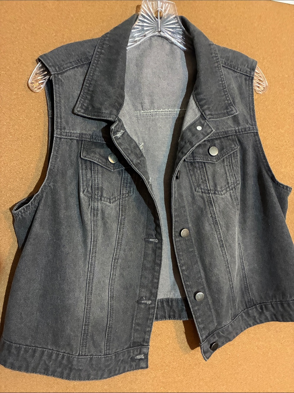 Women's Gray Denim Vest - Classic Sleeveless Trucker
